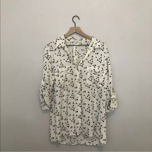 Just Living White Button Up Blouse w Black Birds